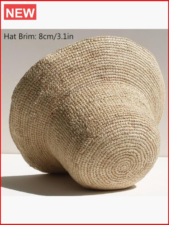 Handwoven Natural Raffia Straw Bucket Sun Hat Foldable Wide Brim UPF 50+ main image 6